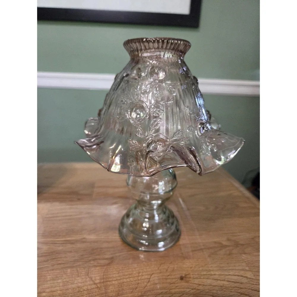 Vintage Fenton Amethyst 3 Piece FAIRY LAMP Cabbage Roses Candles
